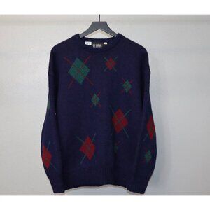 Vintage Eskimo Men's L Wool 80s Diamond Sweater - Made in England